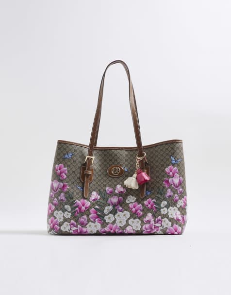 River Island Floral monogram buckle shopper bag in beige - dark - view 1