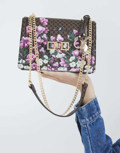 River Island Floral monogram paneled shoulder bag in brown - dark - view 1