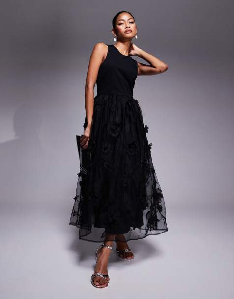 River Island floral organza prom midi dress in black - view 1