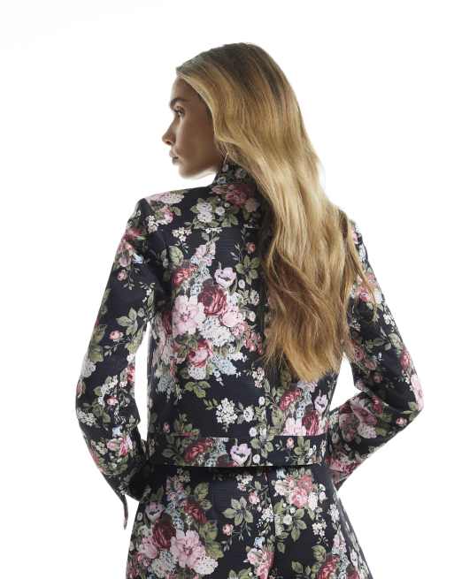 River Island Floral ottoman drummer jacket in black, 4 of 4