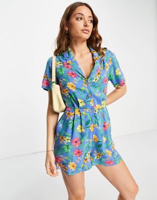 River Island floral playsuit in blue - ASOS Price Checker
