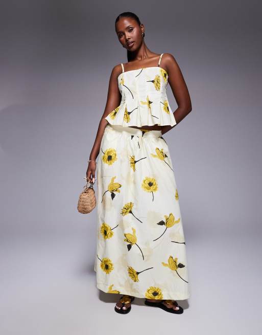 River Island floral print cami top in yellow co ord, 2 of 4