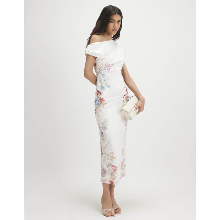 beige floral print draped midi dress River Island drape in cream its finished with flutter Quantity:380 cards Pierre Maternity Dress in SY8831