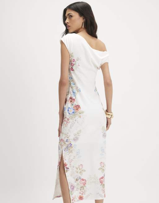 River Island Floral print drape midi dress in cream, 4 of 4