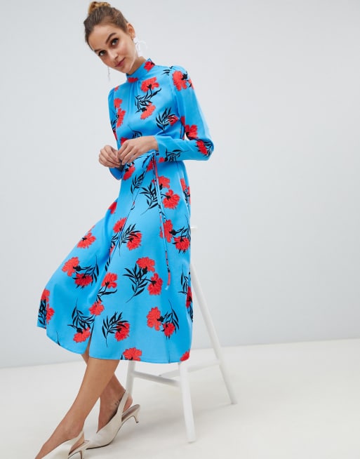 Blue dress 2025 red flowers