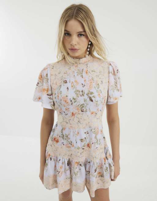 River Island Floral print lace mini dress in blue