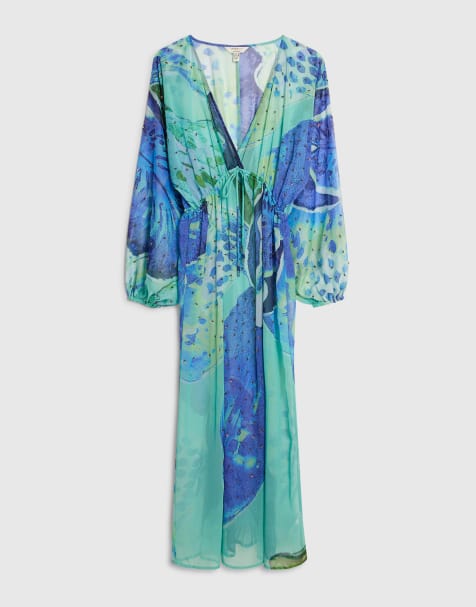 River Island Floral print maxi beach tunic dress in blue - view 1