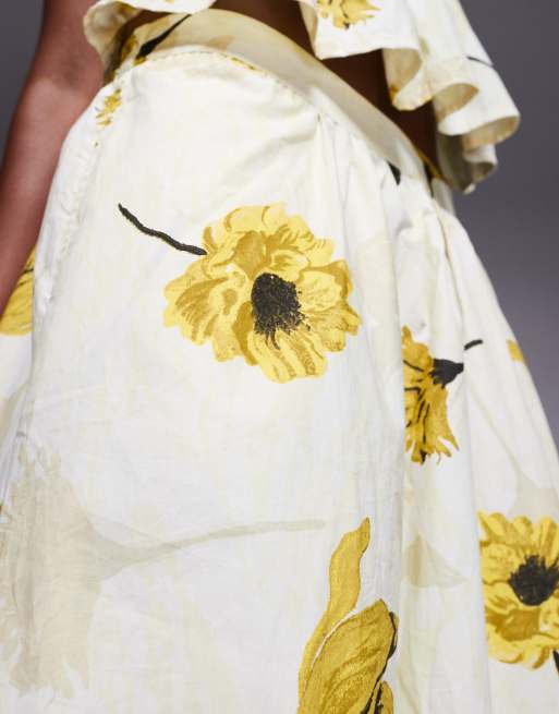 River Island floral print maxi skirt in yellow co ord, 3 of 5
