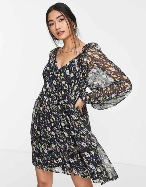 Asos black floral store tea dress