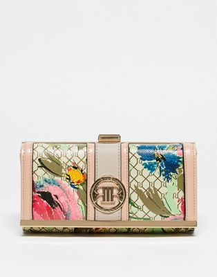 River Island floral print monogram clip top purse in beige - ASOS Price Checker