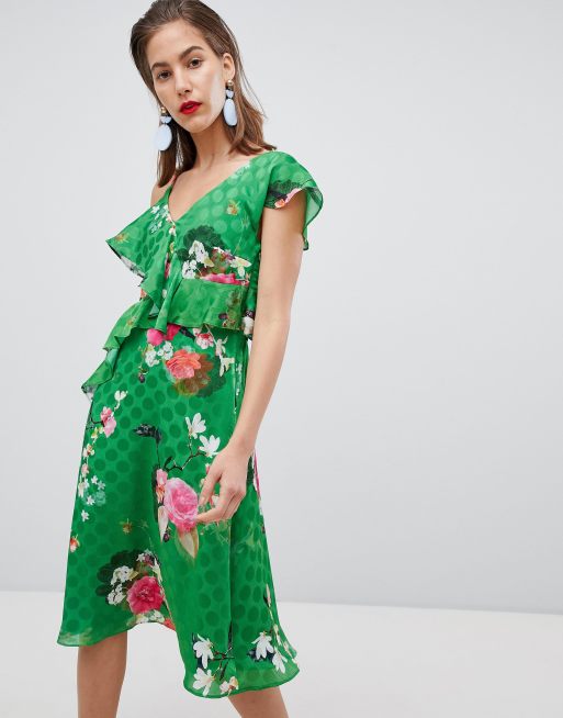 River Island Floral Print One Shoulder Midi Dress  ASOS