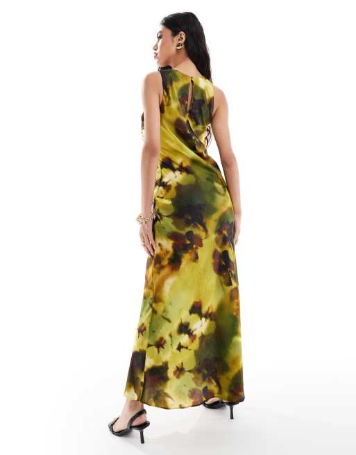 green emerald velvet dress RIVER ISLAND Ladies Green Multi Tie Front Floral Cut Out Midi Dress UK12