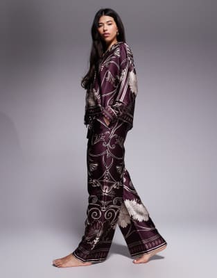 River Island Floral Print Satin Pajama Set In Multi