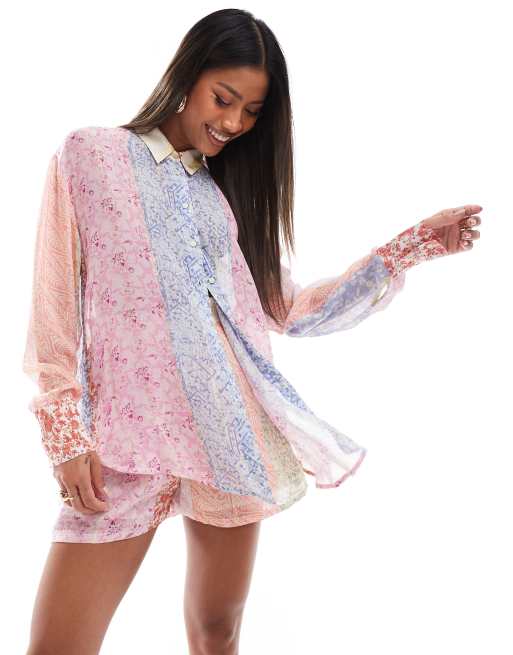 River Island floral print shirt in light pink (part of a set)