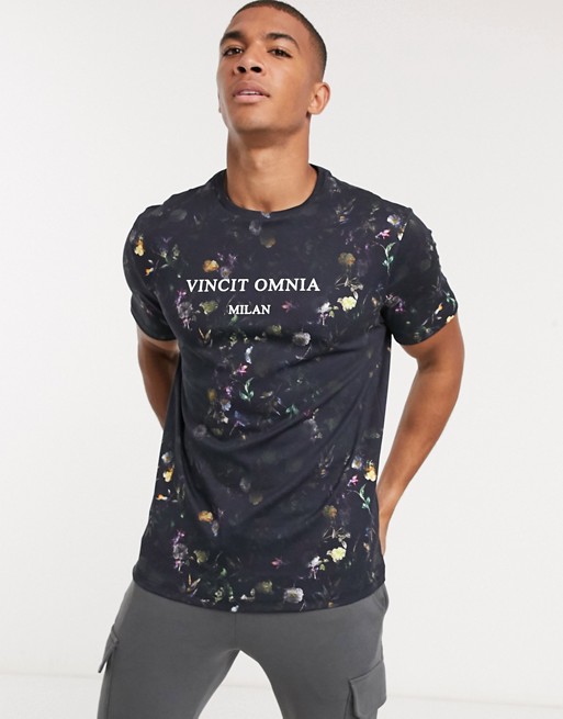 River Island floral print t-shirt in navy