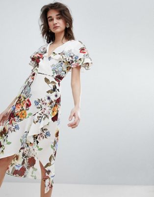 River Island Floral Print Wrap Front Midi Dress | ASOS