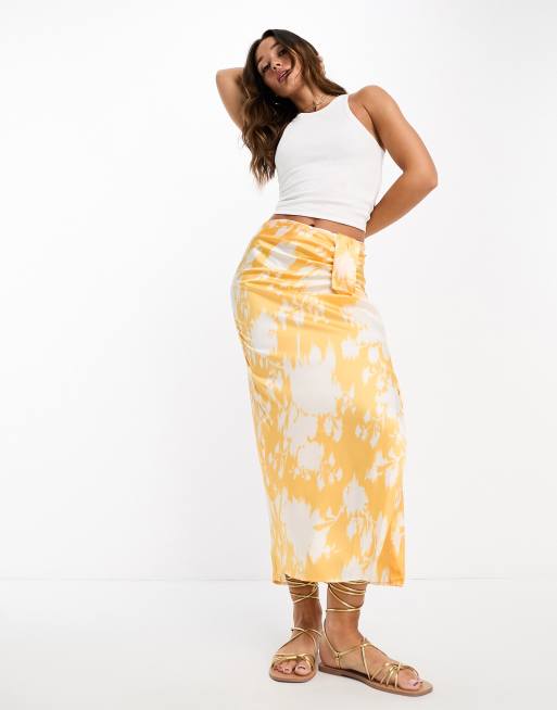 River Island floral print wrap midi skirt in orange | ASOS