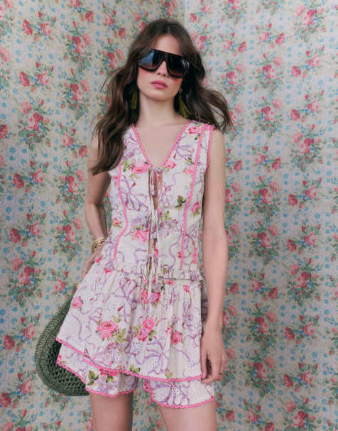 River Island Floral printed cotton corset top in cream - view 1