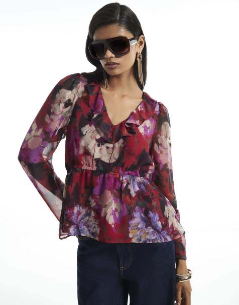 River Island Floral printed ruffle blouse in rust - view 1