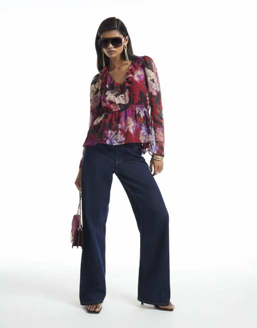River Island Floral printed ruffle blouse in rust, 3 of 4