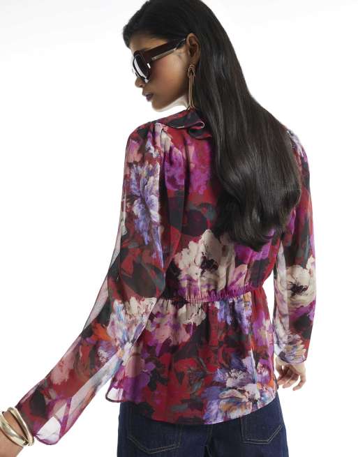 River Island Floral printed ruffle blouse in rust, 4 of 4