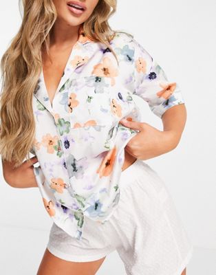 River Island floral pyjama shirt in white
