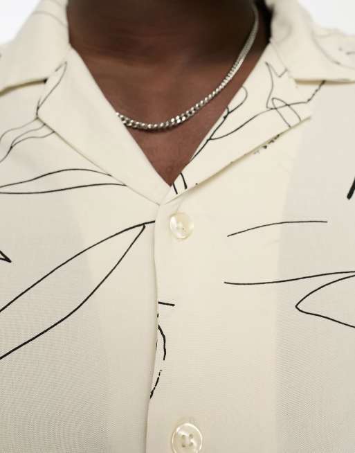 River Island floral revere shirt in ecru, 3 of 4