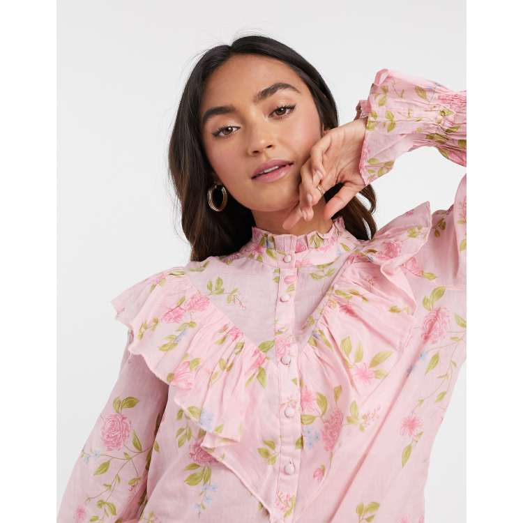 River Island floral ruffle blouse in pink