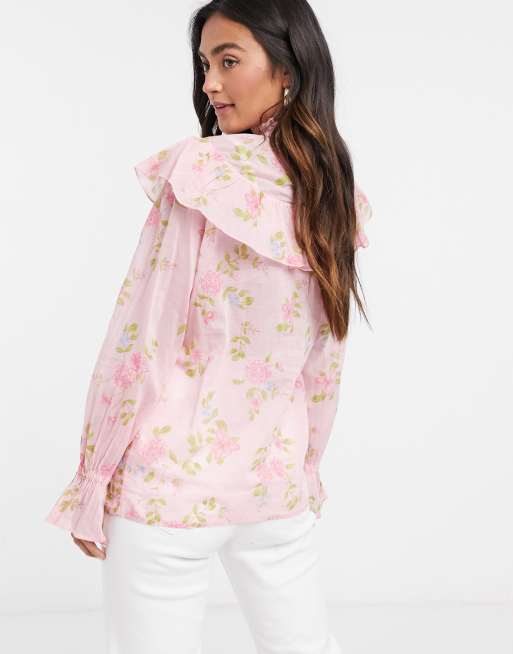 River Island floral ruffle blouse in pink