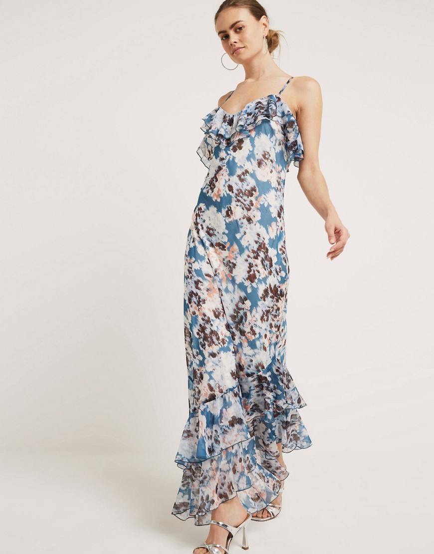 River Island Floral ruffle embellished maxi dress in blue