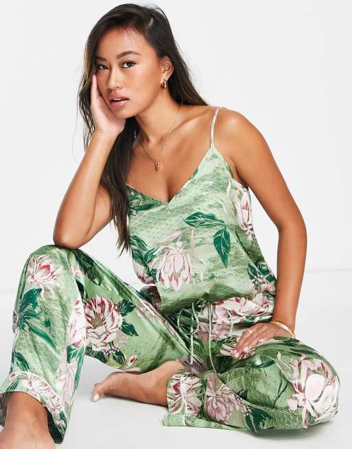 River Island floral satin cami pajama top in green