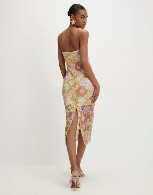 River Island Floral sequin bandeau midi dress in multi colour, 2 of 4