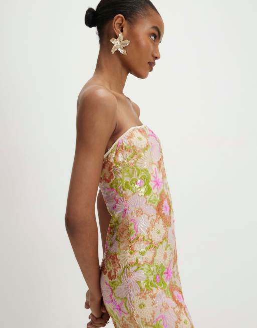 River Island Floral sequin bandeau midi dress in multi colour, 4 of 4