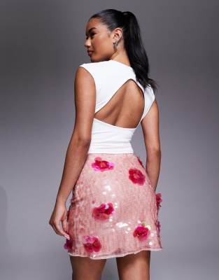 River Island Floral Sequin Mini Skirt