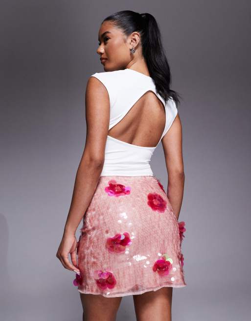 River Island floral sequin mini skirt in pink