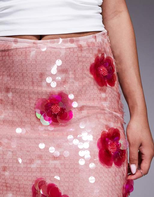 River Island floral sequin mini skirt in pink