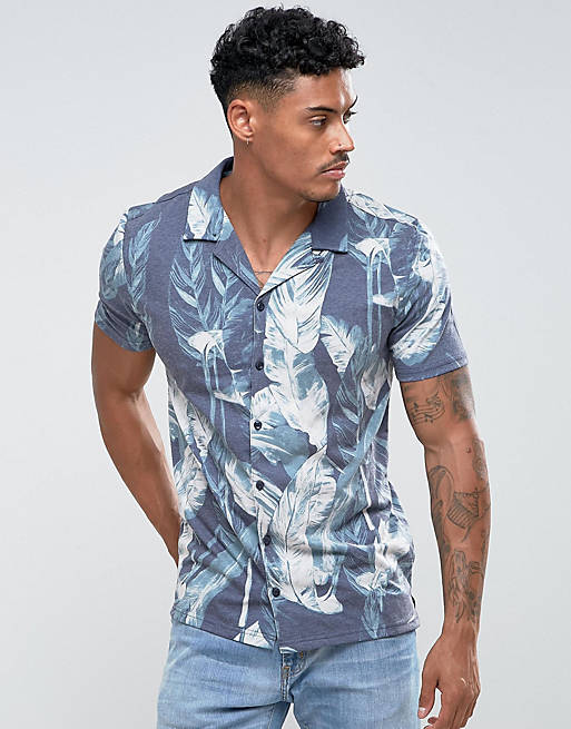 River Island Floral Shirt With Revere Collar In Navy | ASOS