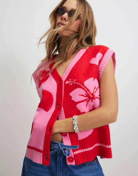 River Island Floral sleeveless cardigan in pink