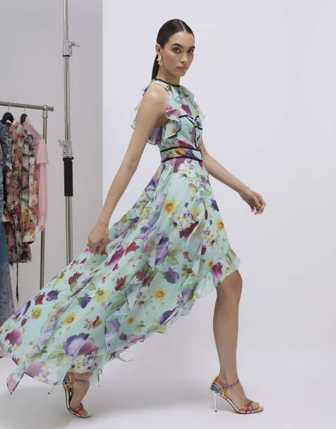 River Island Floral sleeveless midi dress in aqua