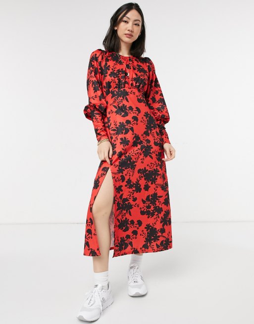 river island red flower dress