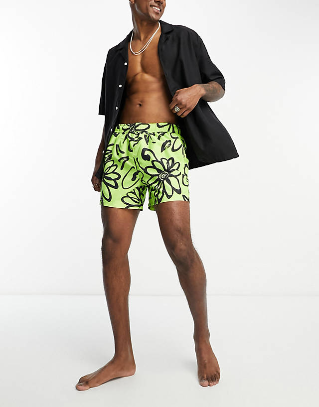 River Island - floral swim short in lime
