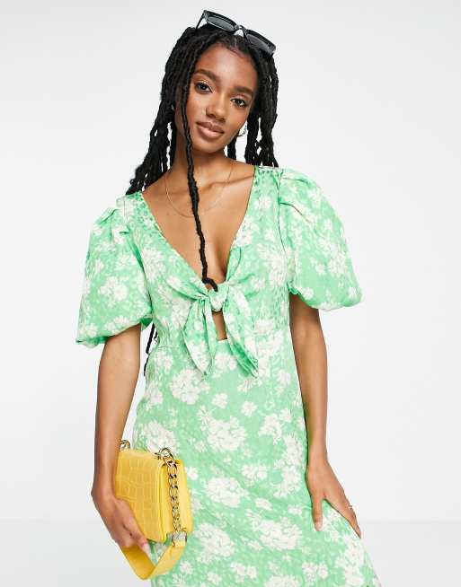 River Island floral tie front midi dress in green