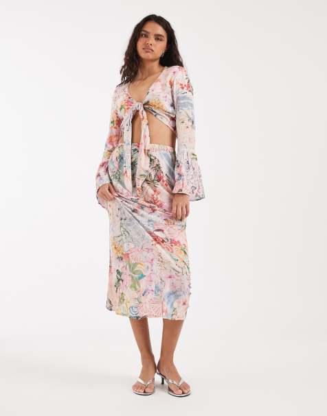 River Island floral tie front top and maxi skirt co-ord in pink - view 1