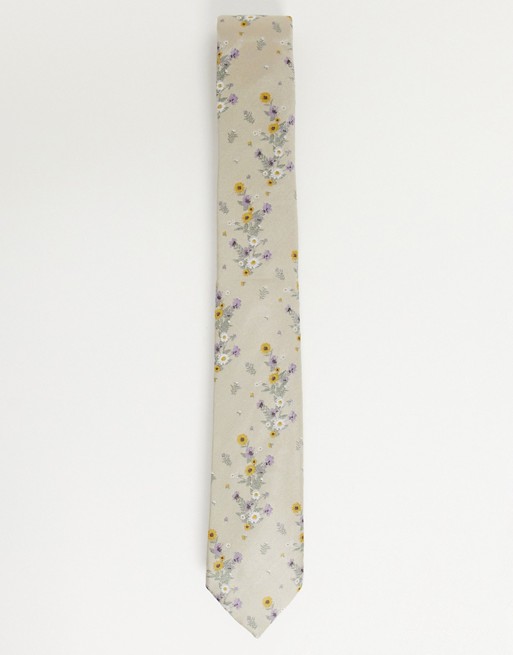 River Island floral tie in off white