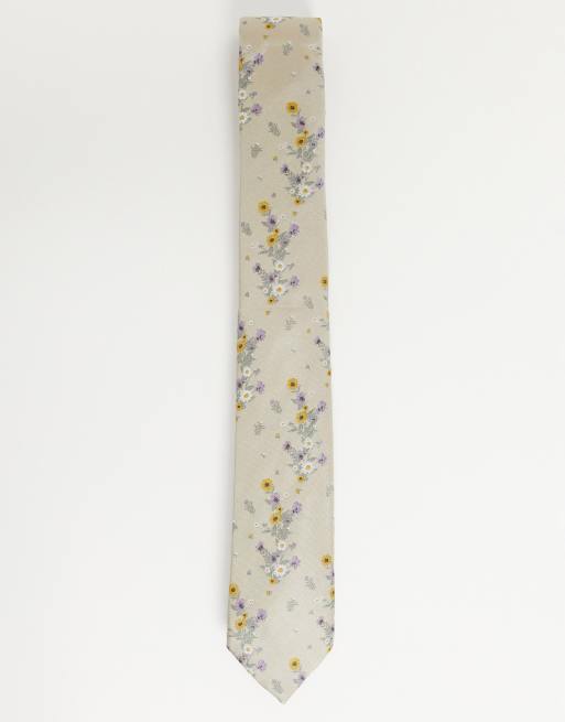 River Island floral tie in off white