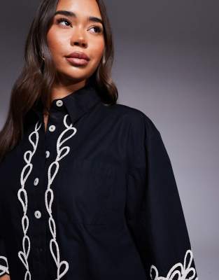 River Island Floral Trim Detail Boxy Shirt