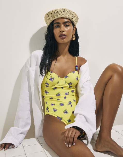 River Island Floral underwiswimsuit in yellow - view 1