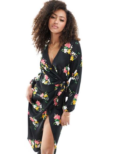 river island black floral midi dress River Island Floral Mesh Smock Midi Dress In Black