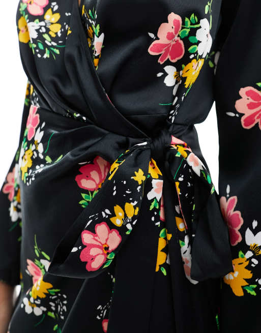 river island black floral midi dress River Island Floral Mesh Smock Midi Dress In Black
