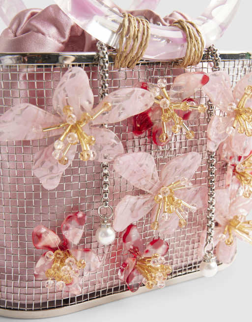 River Island Flower cage bag in pink | ASOS